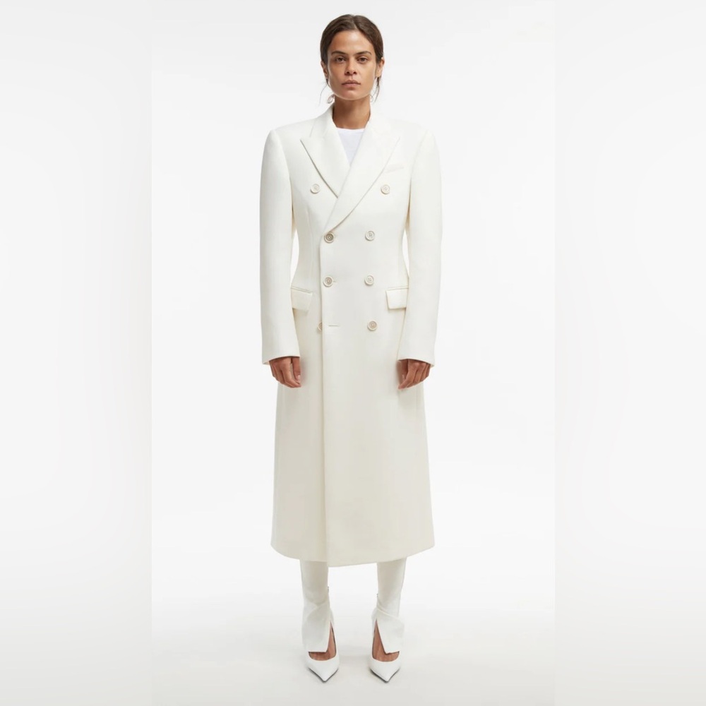 WARDROBE.NYC Double-Breasted Long Pea Coat in White